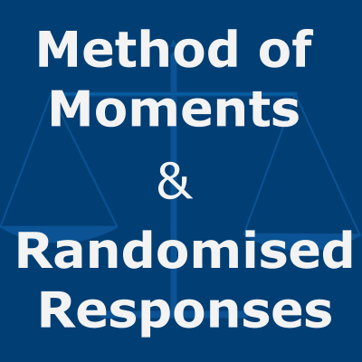 Method of moments for randomised responses, overlaid on an image of a set of scales.